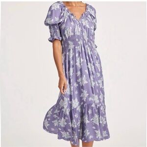 Shabby Chic Floral Purple Dress, Size L NWT
